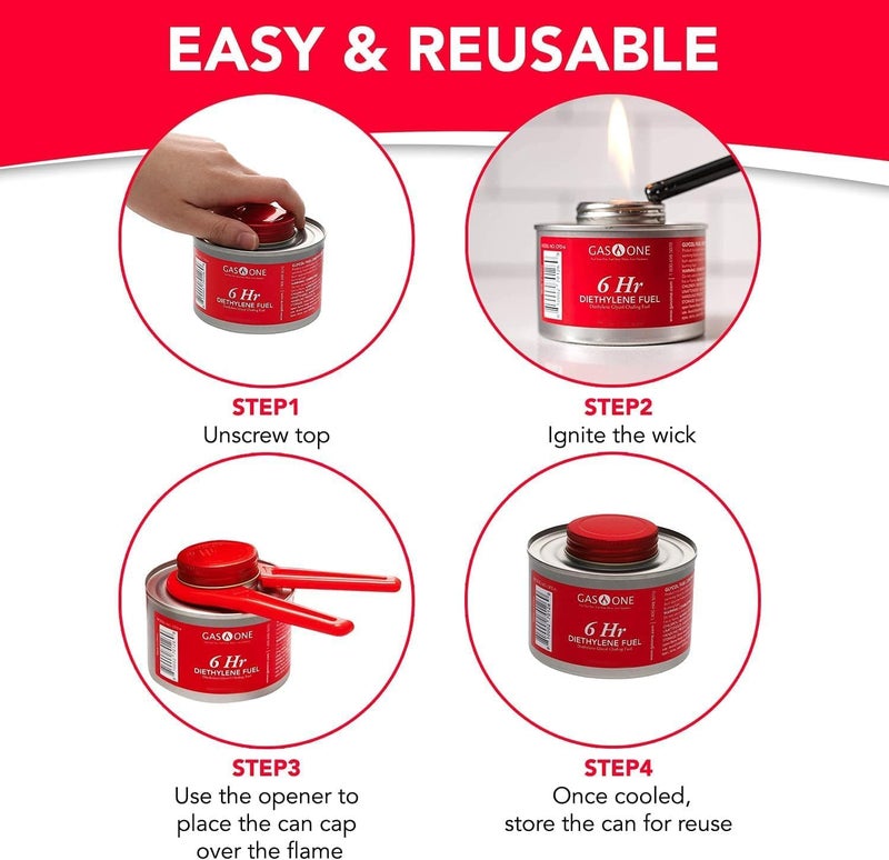 GasOne Gas One 3 Pack 6 Hour Chafing Fuel - Food Warmer for Chafing Dish Buffet Set - Reusable Liquid Safe Fuel With Wick & Lid Opener - Image 3