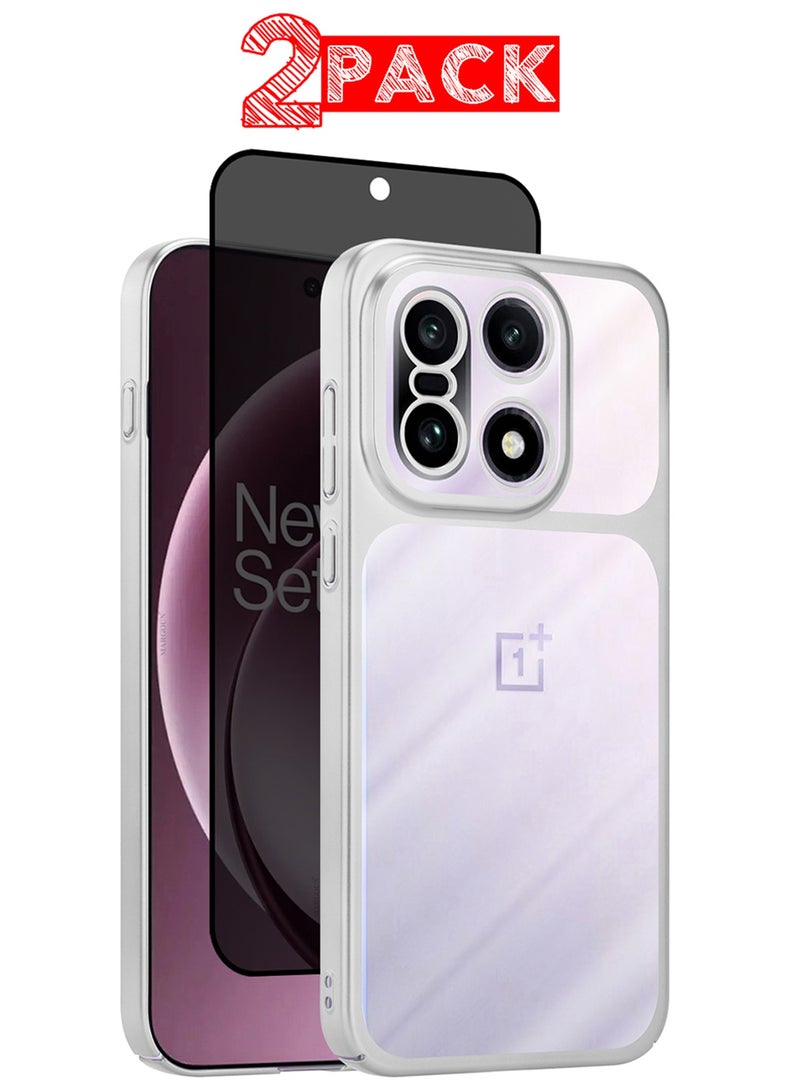 CATANES Electroplated PC Case for OnePlus 15 - Raised Camera Guard and Shock-Absorbing Edges with Privacy Screen Protector - Clear - Side Silver - Image 1