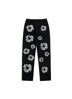 Hip Hop Print Jeans High Waist Slim Fit Unisex Black (foreign trade size)