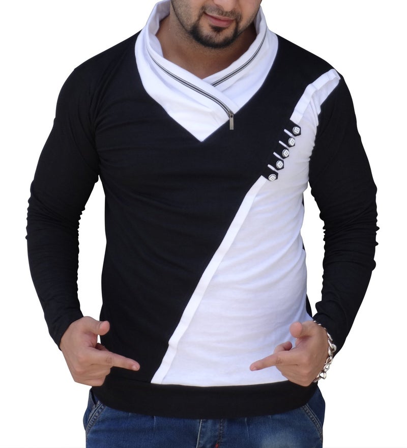 Black Collection Men's Plain Slim Fit Full Sleeve T-Shirt(BCSA0016_Black_Full_XL) - Image 2