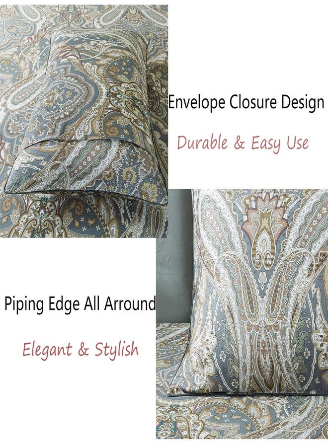 فادفاي طقم ملاءات بيزلي من فادفاي، مقاس كوين، تصميم كلاسيكي بوهيمي فاخر، طقم ملاءات سرير بيزلي بنقشة دمشقية بوهيمية، مصنوع من قطن مصري 100%، 800 خيط، ملاءة مثبتة بجيب عميق، 4 قطع، مقاس كوين - Image 5