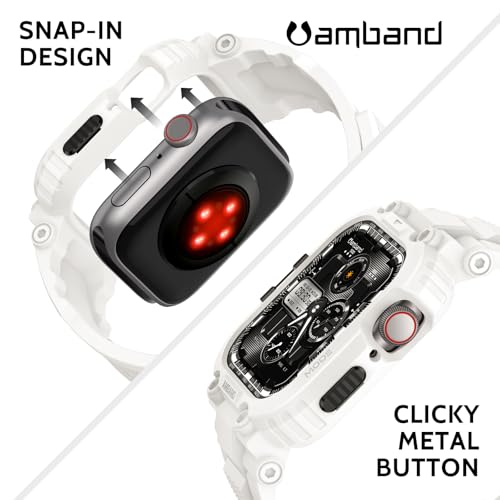 amBand Bands Compatible with Apple Watch 9/8/7 45mm, M1 Sport Series Rugged Case with TPU Strap Military Protective Tough Cover Bumper for iWatch SE3/SE2/SE/6/5/4/3 44mm 42mm Men White - Image 5
