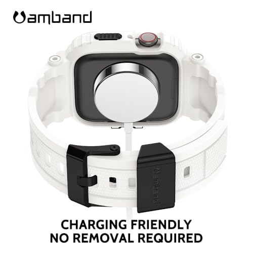 amBand Bands Compatible with Apple Watch 9/8/7 45mm, M1 Sport Series Rugged Case with TPU Strap Military Protective Tough Cover Bumper for iWatch SE3/SE2/SE/6/5/4/3 44mm 42mm Men White - Image 4
