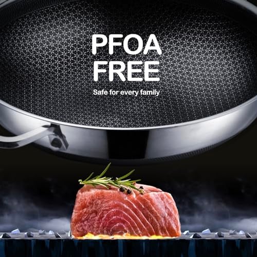 DOTCLAD Wok pan,Hybrid 13 inch Wok with Lid, PFOA Free Cookware,non stick Stainless Steel Woks & Stir-fry pans Nonstick, Dishwasher and Oven Safe, Works on Induction - Image 3