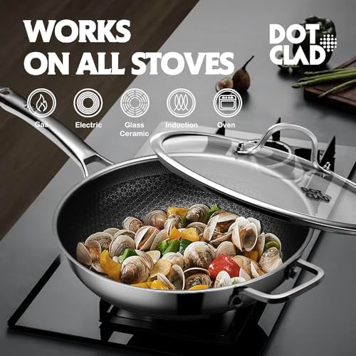 DOTCLAD Wok pan,Hybrid 13 inch Wok with Lid, PFOA Free Cookware,non stick Stainless Steel Woks & Stir-fry pans Nonstick, Dishwasher and Oven Safe, Works on Induction - Image 4