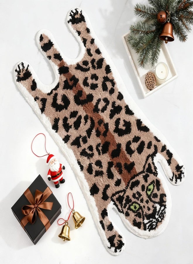 Panstar Leopard Bath Mat for Bathroom, Cute Brown Leopard Cartoon Bath Mats Non Slip Animal Shaped Absorbent Bathtub Rug Bathroom Plush Shower Rugs - Image 1