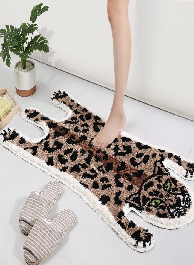 Panstar Leopard Bath Mat for Bathroom, Cute Brown Leopard Cartoon Bath Mats Non Slip Animal Shaped Absorbent Bathtub Rug Bathroom Plush Shower Rugs - Image 3