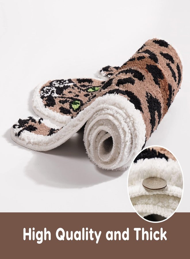 Panstar Leopard Bath Mat for Bathroom, Cute Brown Leopard Cartoon Bath Mats Non Slip Animal Shaped Absorbent Bathtub Rug Bathroom Plush Shower Rugs - Image 5