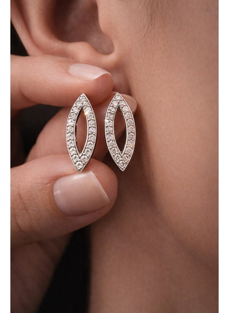 3Diamonds Platinum & Rhodium Plated Open Oval Stud Earrings Cubic Zirconia - Image 2