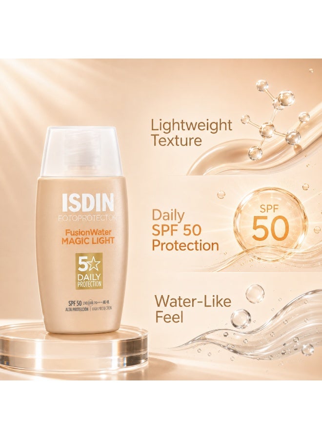 Isdinceutics ISDIN Fotoprotector Fusion Water Magic Light SPF 50 Tinted Sunscreen, Lightweight Natural Coverage Face Sun Protection, 50ml - Image 3