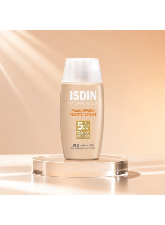 Isdinceutics ISDIN Fotoprotector Fusion Water Magic Light SPF 50 Tinted Sunscreen, Lightweight Natural Coverage Face Sun Protection, 50ml - Image 1