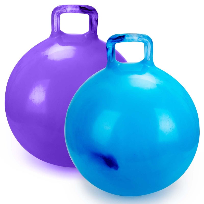 Willingfun Hopper Ball 2 Pack with Air Pump, 18 Inch Bounce Balls with Handles for Kids, Best Gift for Ages 3 4 5 6 7 8 Boys and Girls, Toys for Ages 3-10, Ride on Toys for Kids 4-8, Hopper Toy - Image 1