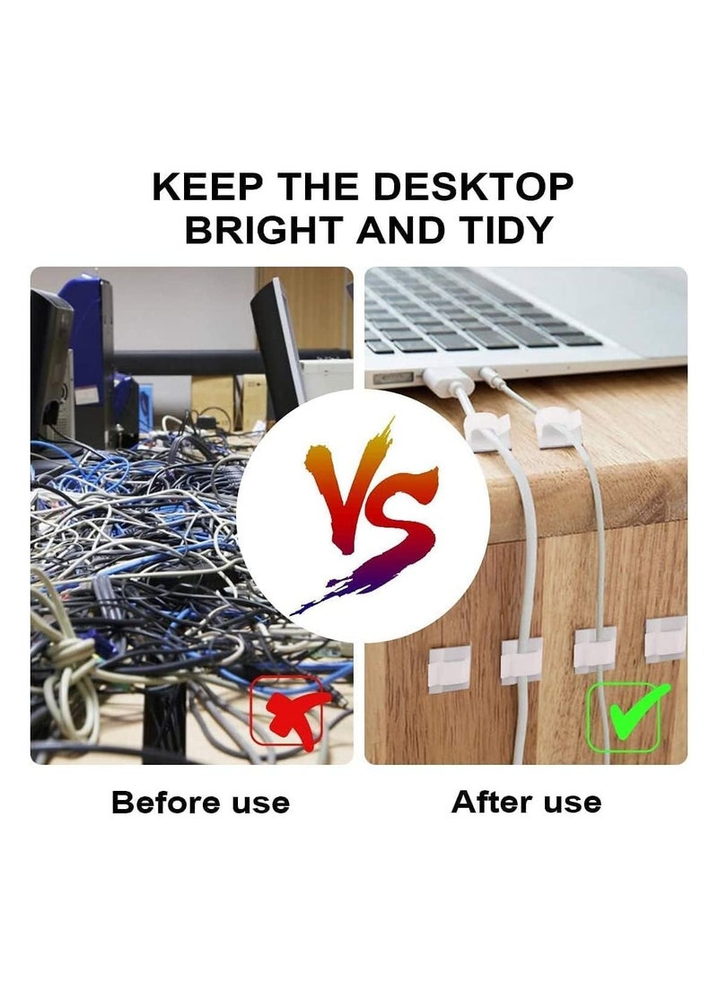 RATSAW - 110 Pcs Cable Clips Self Adhesive Cable Organizer Wire Management Clips for Desk Wall Workshop Home Office Outdoors Decorations White - Image 1