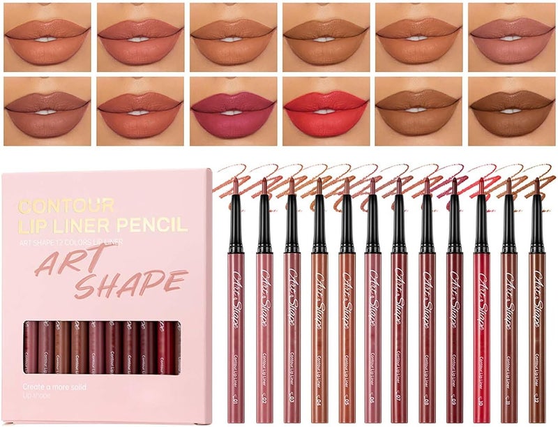 Thanksgiving Christmas 12PCS Lip Liner Pencil Set Long Lasting Waterproof Retractable Matte Lip Pencils for Women Smooth Creamy Texture Smudge Resistant Lip Contour Makeup Tool Natural Definition