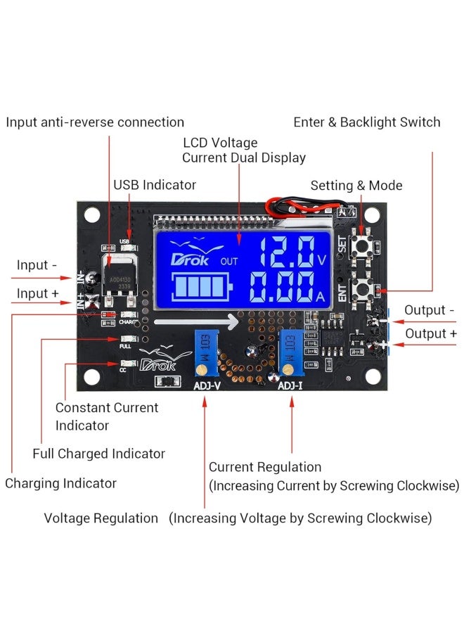 Drok Dc Buck Module, Adjustable Buck Converter Step Down Voltage Regulator 6V-32V 30V 24V 12V To 1.5-32V 5V 5A Lcd Power Supply Volt Reducer Transformer Module Board With Usb Port Protective Case - Image 2