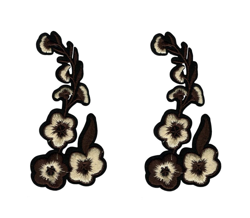 2 Pcs Flowers Applique Embroidered Sewon Patch Size 11cm x 55cm for Jackets Bags TShirts Jeans Pants Outdoor Clothing Imported from Malaysia 2 Pieces Code SBX419  - Image 1