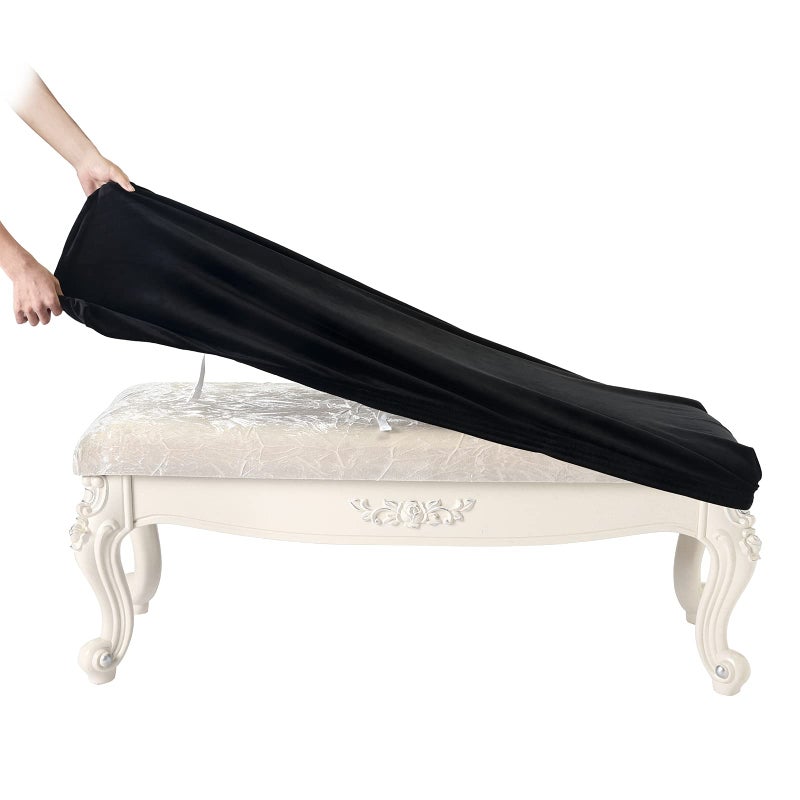 SINOSSO SINOSSO Soft Velvet Shoe Bench Cover 365 48 L x 138 18 W Stretch Washable Dining Bench Upholstered Protector Rectangle Chair Slipcover L Black