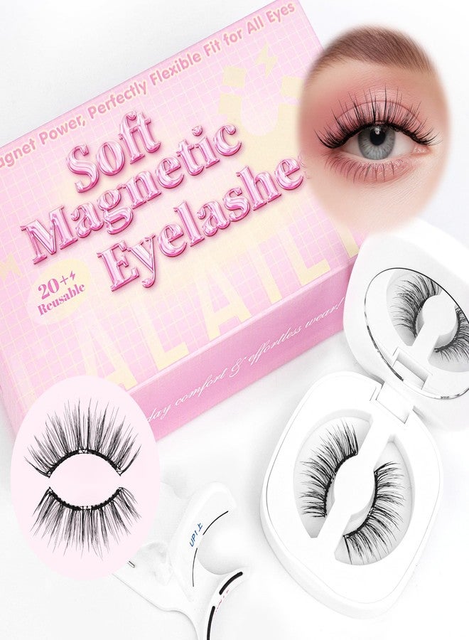 CALAILIS Magnetic Eyelashes with Applicator Soft Magnetic Lashes Natural Look Reusable Magnetic Eyelashes without Eyeliner No Glue Needed Soft Eyelashes Magnetic Lashes for All Day Comfort (RC02) - Image 1