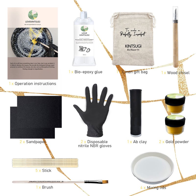 EIGTWEN Bio Kintsugi Repair Kit, Food Safety Bio Resin Kintsugi Kit, Bio Based - Dishwasher Safety - Repair Your Meaningful Objects with Bio Glue, Perfect for Beginners, Japanese Art Kintsugi Craft - Image 2