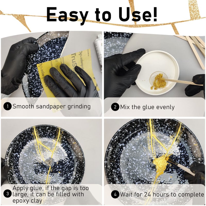 EIGTWEN Bio Kintsugi Repair Kit, Food Safety Bio Resin Kintsugi Kit, Bio Based - Dishwasher Safety - Repair Your Meaningful Objects with Bio Glue, Perfect for Beginners, Japanese Art Kintsugi Craft - Image 4