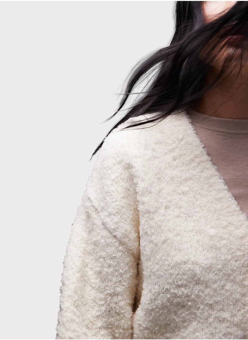 TOPSHOP Topshop knitted v-neck boucle cardigan