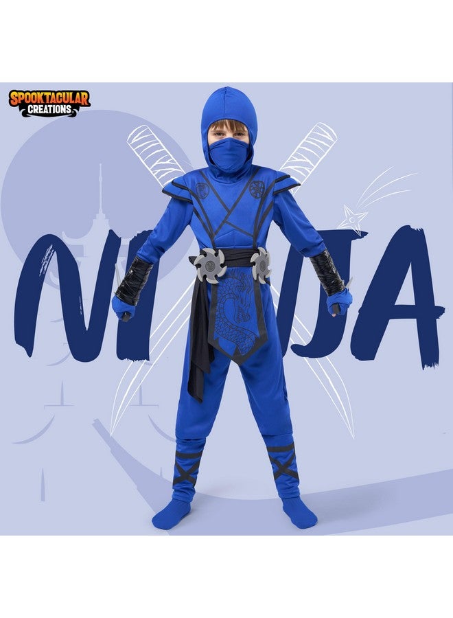 Spooktacular Creations Spooktacular Creations Halloween Ninja Costume Kids, Blue Black Ninja Dragon Jumpsuit Set, Boys Halloween Costume for DressUp and RolePlay Party (Medium, 8-10 yrs) - Image 2