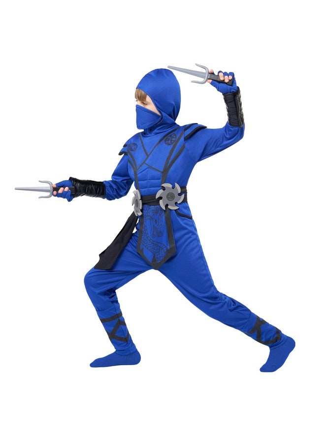 Spooktacular Creations Spooktacular Creations Halloween Ninja Costume Kids, Blue Black Ninja Dragon Jumpsuit Set, Boys Halloween Costume for DressUp and RolePlay Party (Medium, 8-10 yrs) - Image 3