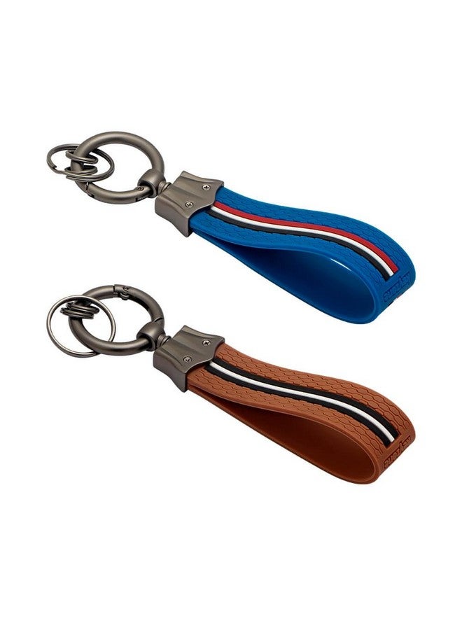 keyzone Striped Silicone Keychain, Pack of 2 (Blue-Brown) - Image 2
