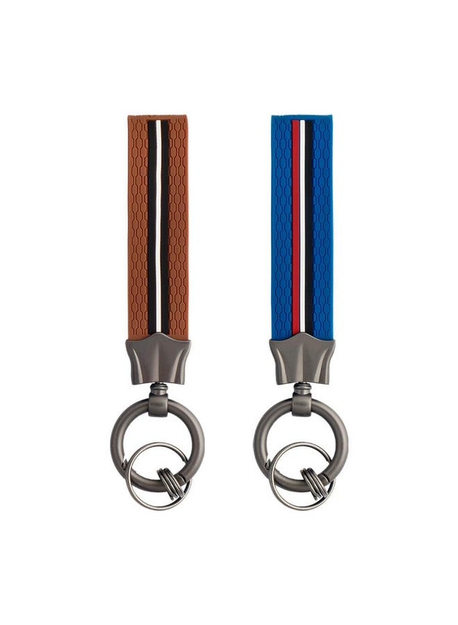 keyzone Striped Silicone Keychain, Pack of 2 (Blue-Brown) - Image 1