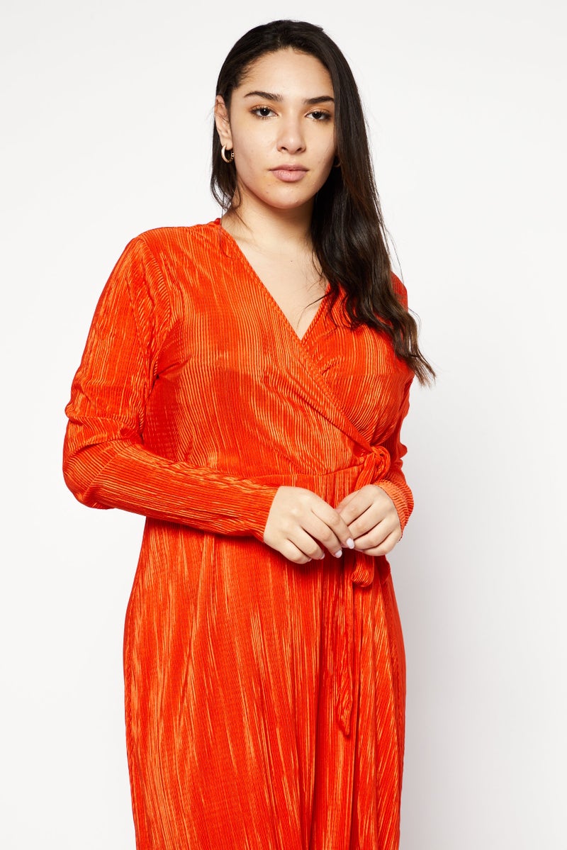 RIVER ISLAND فستان ميدي طويل الأكمام للنساء بتصميم مضلع، برتقالي - Image 3