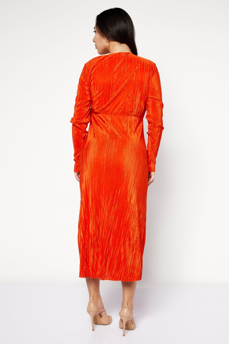 RIVER ISLAND فستان ميدي طويل الأكمام للنساء بتصميم مضلع، برتقالي - Image 4