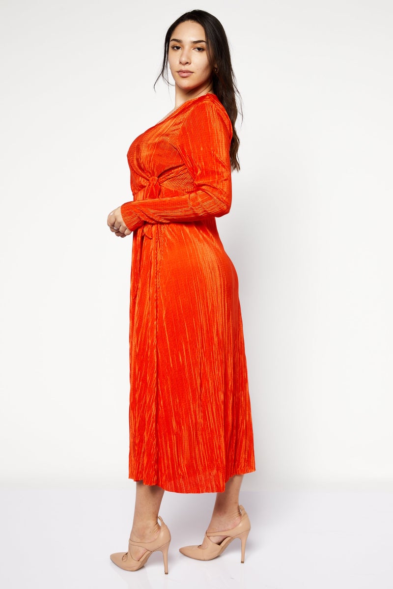 RIVER ISLAND Women Ribbed Long Sleeve Midi Dress, Orange - Image 2