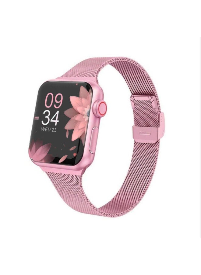 O Ozone (Pack of 2) O Ozone Slim Milanese Straps Compatible With Apple Watch Series 10 | 9 | 8 | 7 | 6 | SE | 5 | 4 | 3 | 2 |1 , 38/40/41/42mm, Stainless Steel Mesh Milanese Metal Replacement Strap for Women- Blue/Rose Pink - Image 3