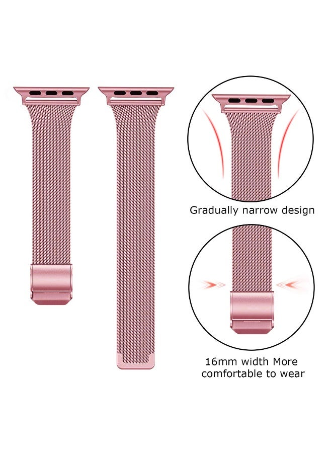 O Ozone (Pack of 2) O Ozone Slim Milanese Straps Compatible With Apple Watch Series 10 | 9 | 8 | 7 | 6 | SE | 5 | 4 | 3 | 2 |1 , 38/40/41/42mm, Stainless Steel Mesh Milanese Metal Replacement Strap for Women- Blue/Rose Pink - Image 5