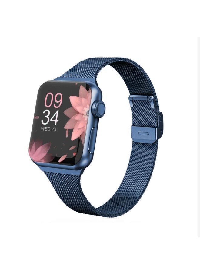 O Ozone (Pack of 2) O Ozone Slim Milanese Straps Compatible With Apple Watch Series 10 | 9 | 8 | 7 | 6 | SE | 5 | 4 | 3 | 2 |1 , 38/40/41/42mm, Stainless Steel Mesh Milanese Metal Replacement Strap for Women- Blue/Rose Pink - Image 2