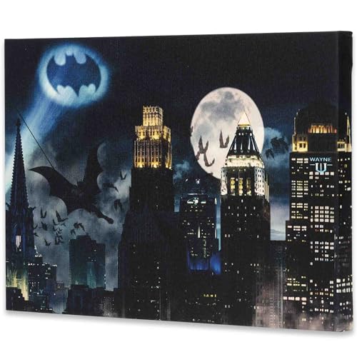 Open Road Brands DC Comics Bat Signal Over Gotham City Gallery Wrapped Canvas Wall Decor Vintage Batman Wall Art for Man Cave or Movie Room - Image 3