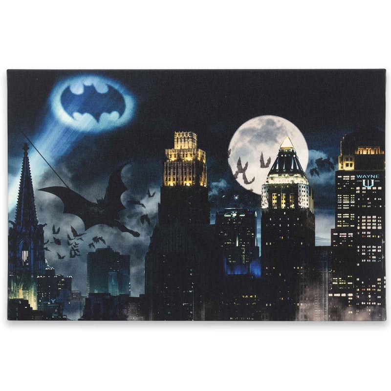Open Road Brands DC Comics Bat Signal Over Gotham City Gallery Wrapped Canvas Wall Decor Vintage Batman Wall Art for Man Cave or Movie Room - Image 2