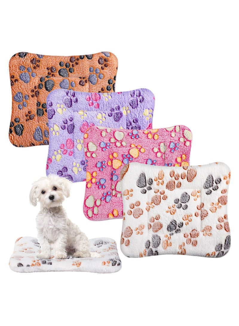 Cozy Fleece Pet Bed Mats for Dogs and Cats, 4 Pcs Thick and Washable Crate Pads, Cute Prints, 33 x 47 cm - Image 1