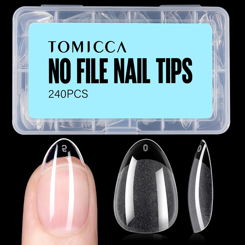 TOMICCA Short Almond Nail Tips, 240Pcs Half Matte Soft Acrylic Nail Tips, 12 Sizes Pre-Shaped Acrylic Nails Full Cover False Nails Almond Press on Nails Short Fake Nails for Extension Nail - Image 1