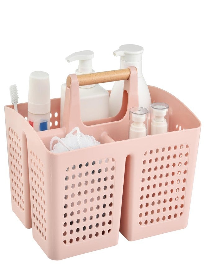 PAKCHOICE Portable Shower Caddy Basket with Compartments, Plastic Divided Cleaning Caddy Organizer Storage Tote with Handle for Bathroom, College, Dorm Room Essentials, Pink - Image 1