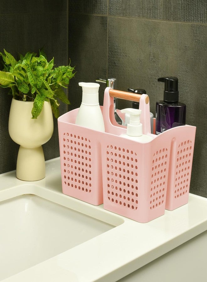PAKCHOICE Portable Shower Caddy Basket with Compartments, Plastic Divided Cleaning Caddy Organizer Storage Tote with Handle for Bathroom, College, Dorm Room Essentials, Pink - Image 3