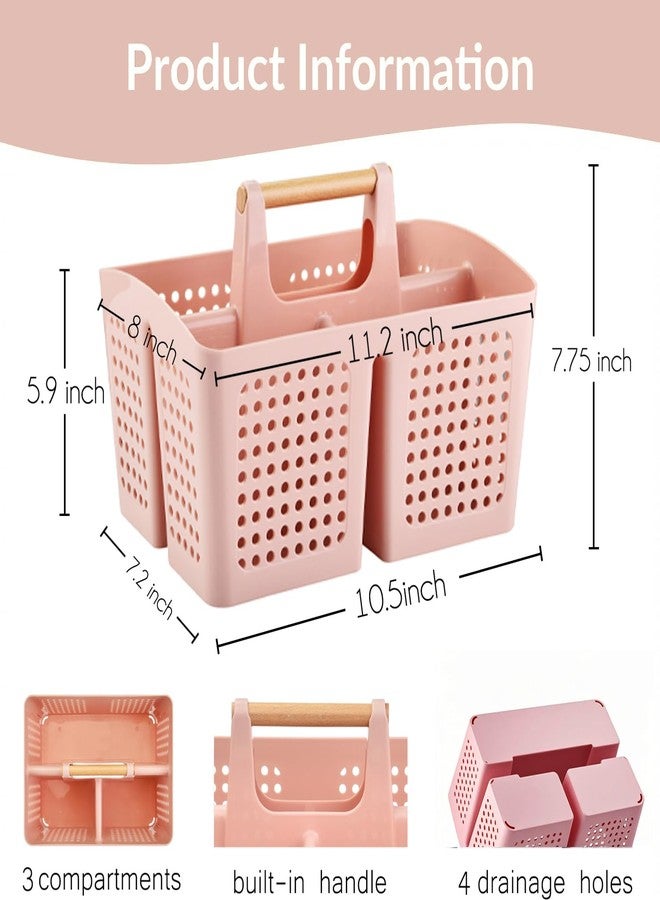 PAKCHOICE Portable Shower Caddy Basket with Compartments, Plastic Divided Cleaning Caddy Organizer Storage Tote with Handle for Bathroom, College, Dorm Room Essentials, Pink - Image 2