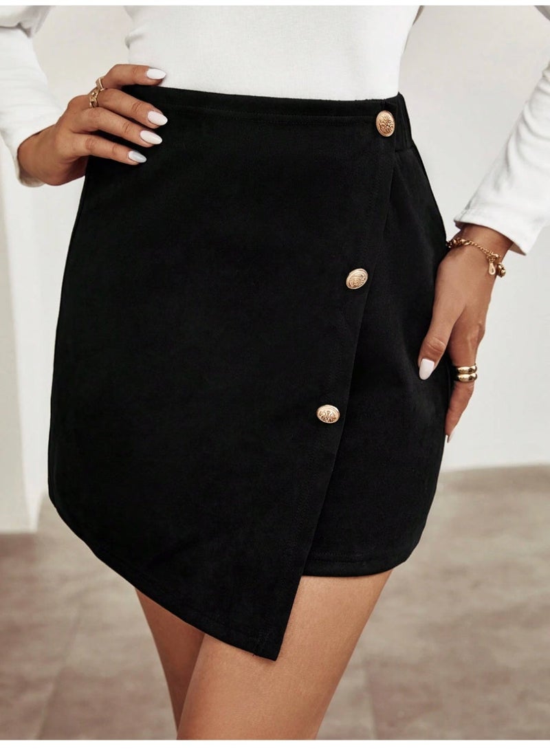 SHEIN High Waist Button Front Asymmetrical Hem Skirt - Image 4