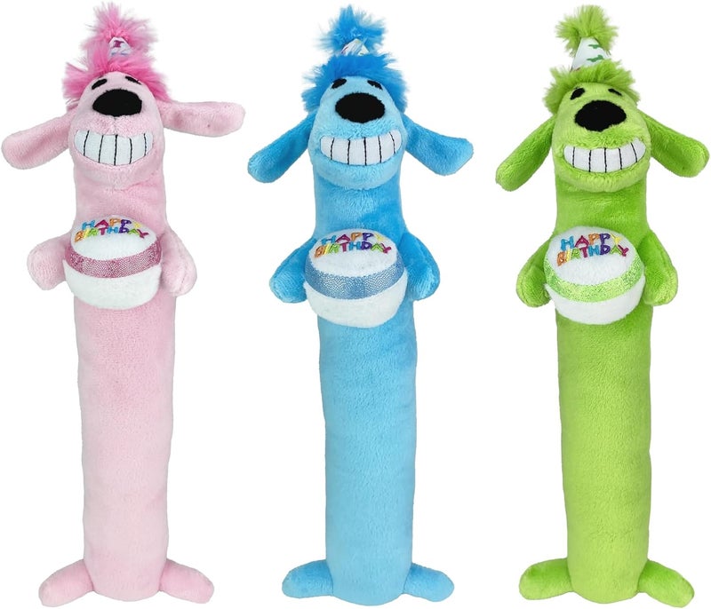 Multipet 12-Inch Happy Birthday Loofa Dog Toy - Assorted Colors - Image 1