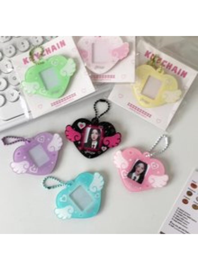 NIBEMINENT 1 - Piece Love Wings Kpop Photo Card Holder Pendant Key Chain ID Badge Holder ID Card Holder Photo Card Protector for School ID Office ID Access Card for Women Girls - Image 2
