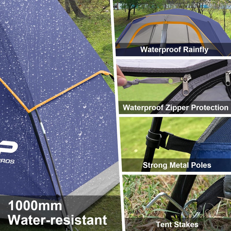 CAMPROS CP Tent 8 Person Camping Tents, Waterproof Windproof Family Dome Tent with Rainfly, Large Mesh Windows, Wider Door, Easy Setup, Portable with Carry Bag (Blue) - Image 3