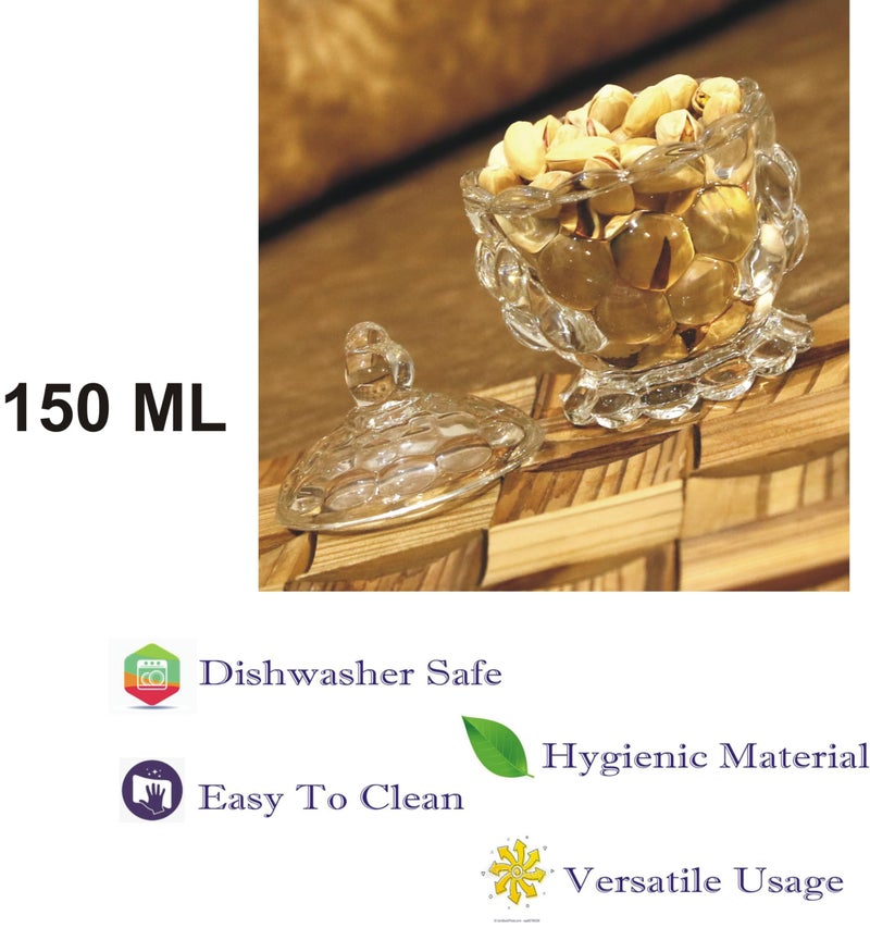 Somil Stylish Glass Candy Bowl with Lid for Sugger, Sweet, Candy, Mouth Freshner, Clear, Glass, 150 Ml, 8.5 X 8.5 X 11 Cm - Image 4