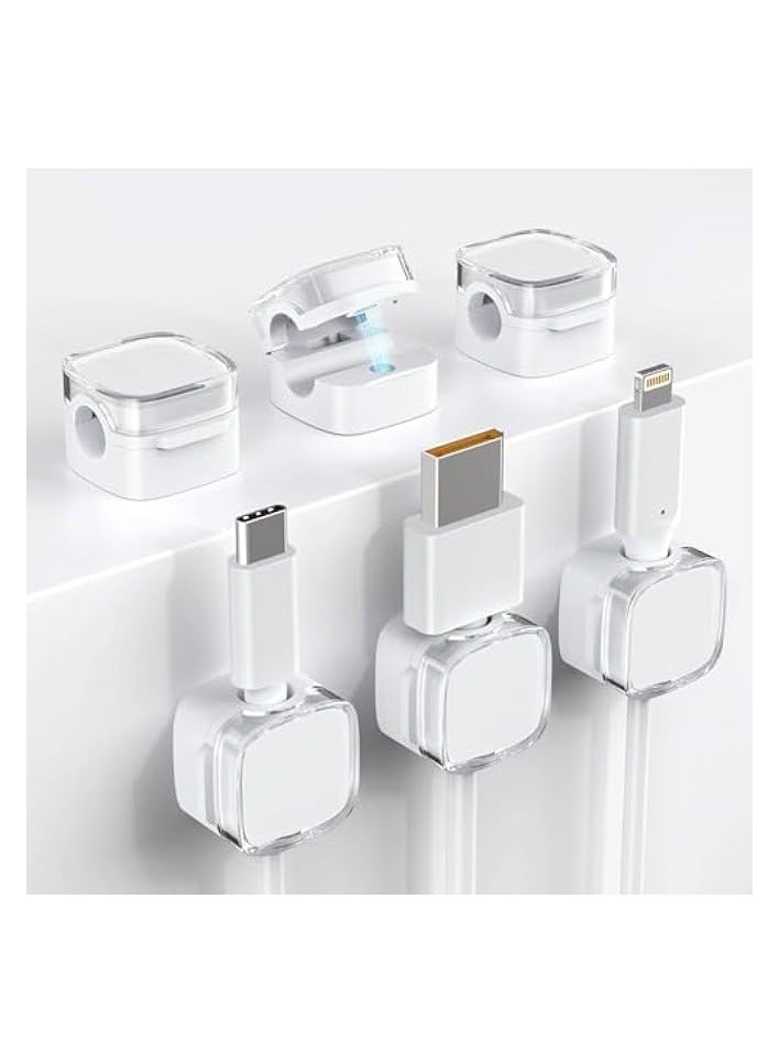 erorex Cord Organizer, 6 Pack Magnetic Cable Clips Under Desk Cable Management, Strong Adhesive Cord Holder for Nightstand Kitchen Appliances Car Wall Office Desk Phone Wire Keeper, Crystal White - Image 1