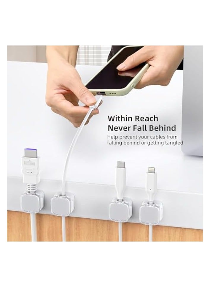 erorex Cord Organizer, 6 Pack Magnetic Cable Clips Under Desk Cable Management, Strong Adhesive Cord Holder for Nightstand Kitchen Appliances Car Wall Office Desk Phone Wire Keeper, Crystal White - Image 4