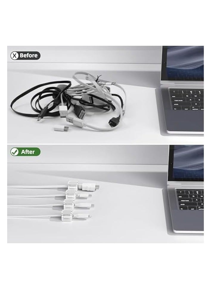 erorex Cord Organizer, 6 Pack Magnetic Cable Clips Under Desk Cable Management, Strong Adhesive Cord Holder for Nightstand Kitchen Appliances Car Wall Office Desk Phone Wire Keeper, Crystal White - Image 2